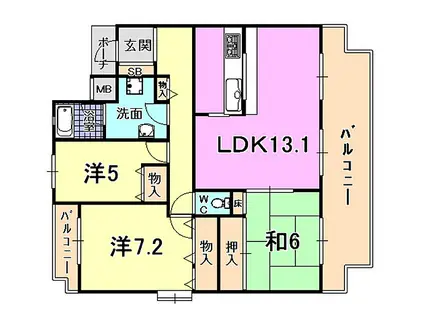 アマビリタアパートメント(3LDK/3階)の間取り写真