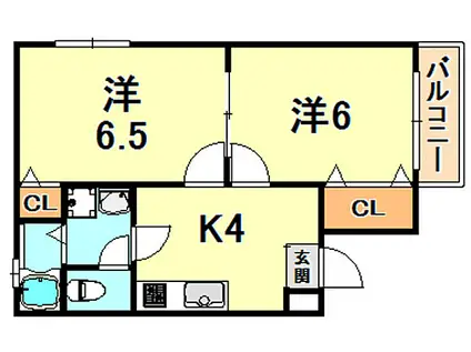 ハイツ村上Ⅱ(2K/3階)の間取り写真