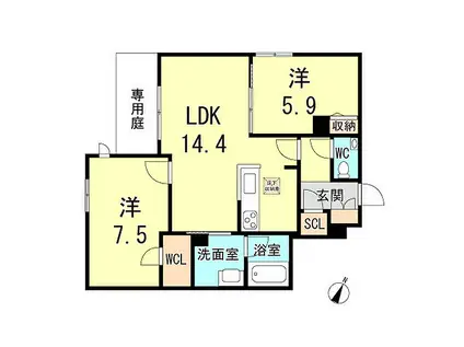 シャーメゾン マーリエIII(2LDK/1階)の間取り写真