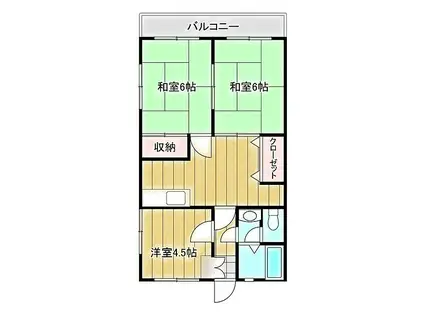 JR常磐線 亀有駅 徒歩14分 3階建 築37年(3DK/3階)の間取り写真