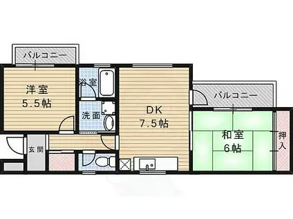 山川ハイツサウスサイド(2LDK/3階)の間取り写真