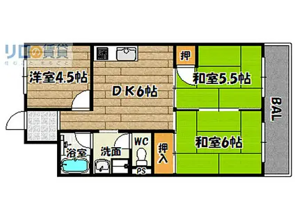 おおさか東線 ＪＲ淡路駅 徒歩7分 4階建 築43年(3DK/4階)の間取り写真