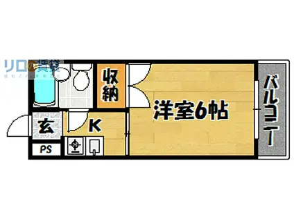 阪急京都本線 相川駅 徒歩3分 3階建 築40年(1K/1階)の間取り写真