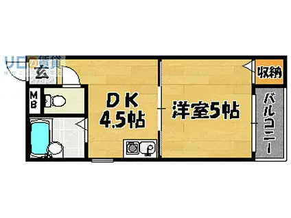 阪急京都本線 上新庄駅 徒歩3分 5階建 築31年(1DK/3階)の間取り写真