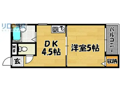 阪急京都本線 上新庄駅 徒歩3分 5階建 築31年(1DK/4階)の間取り写真
