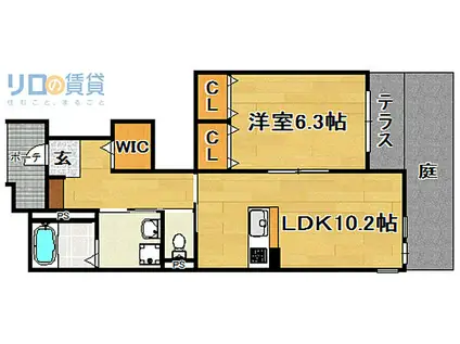 阪急京都本線 上新庄駅 徒歩5分 2階建 築8年(1LDK/1階)の間取り写真