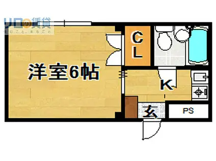阪急京都本線 相川駅 徒歩3分 3階建 築40年(1K/3階)の間取り写真
