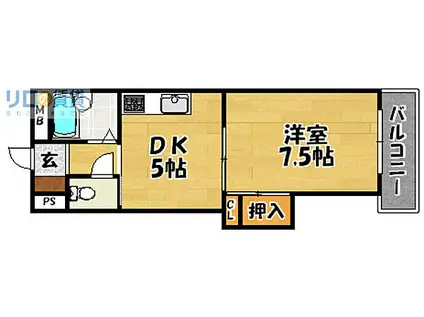 おおさか東線 ＪＲ淡路駅 徒歩5分 8階建 築36年(1DK/6階)の間取り写真