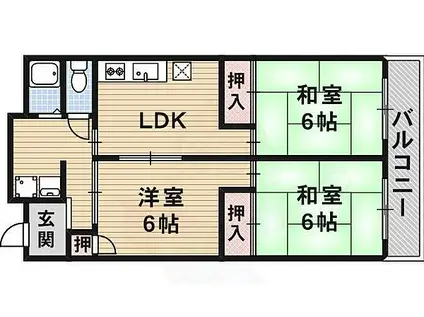 寺川マンション1号館(3DK/3階)の間取り写真