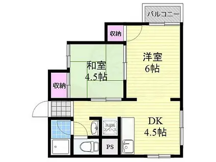 阪急千里線 下新庄駅 徒歩2分 4階建 築40年(2DK/2階)の間取り写真