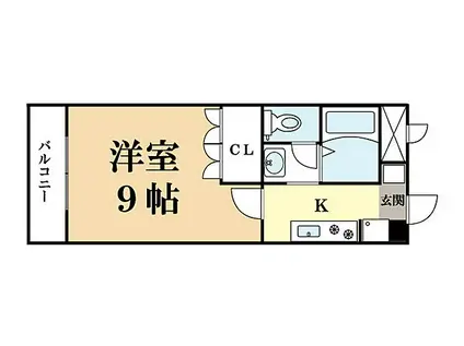 近鉄京都線 新祝園駅 徒歩3分 5階建 築17年(1K/2階)の間取り写真