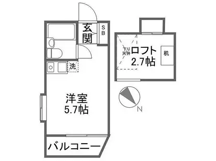 ファンダーシオン東長崎(ワンルーム/2階)の間取り写真