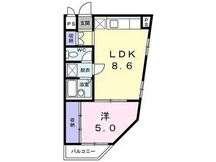 西武新宿線 航空公園駅 徒歩3分 3階建 築36年(1LDK/2階)の間取り写真