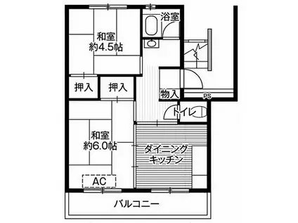 ビレッジハウス台宿2号棟(2DK/1階)の間取り写真