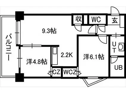 PRIME URBAN北3条通(2LDK/11階)の間取り写真