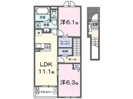 HOUSE LUFT I(2LDK/2階)の間取り写真