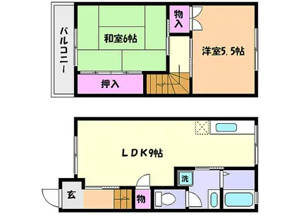 阪神本線 深江駅(兵庫) 徒歩5分 2階建 築29年(2LDK)の間取り写真