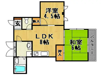 UJビル宝塚(2LDK/3階)の間取り写真