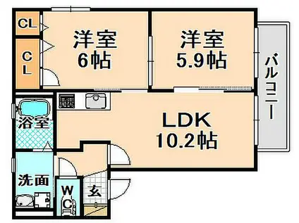 グリーンハイム伊丹(2LDK/2階)の間取り写真