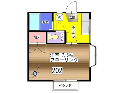 飯田ハイツ(1K/2階)の間取り写真