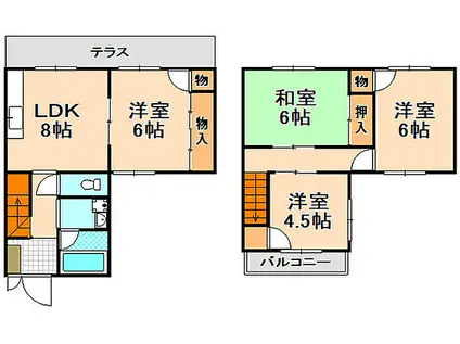 阪急伊丹線 新伊丹駅 徒歩10分 2階建 築37年(4DK)の間取り写真