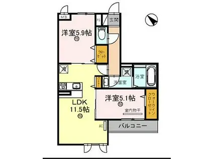 D-ROOM 五反田(2LDK/3階)の間取り写真