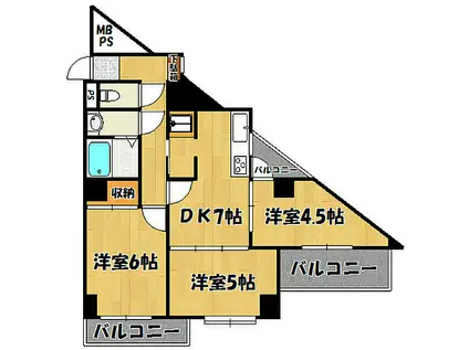 ライオンズマンション西明石(3DK/10階)の間取り写真