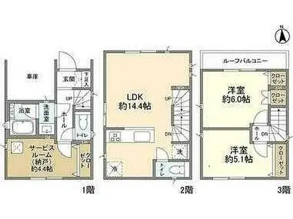 JR埼京線 北赤羽駅 徒歩9分 3階建 築2年(2SLDK)の間取り写真