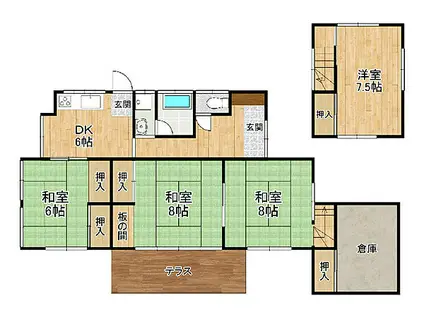 JR常磐線 土浦駅 徒歩45分 2階建 築54年(4LDK)の間取り写真