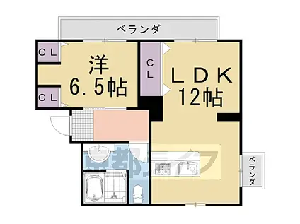 バンブーシュート洛西口I(1LDK/2階)の間取り写真