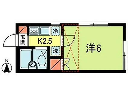 ドミール21(1K/2階)の間取り写真