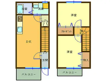 矢ノ嶋ベルフォーレ(2DK/1階)の間取り写真