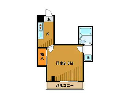 JR中央線 国分寺駅 徒歩5分 4階建 築31年(1K/3階)の間取り写真