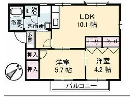 フレグランス綾羅木(2LDK/2階)の間取り写真