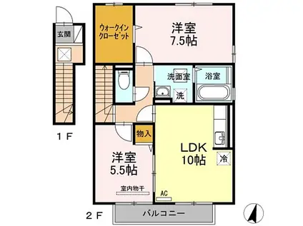 グランシャリオ(2LDK/2階)の間取り写真