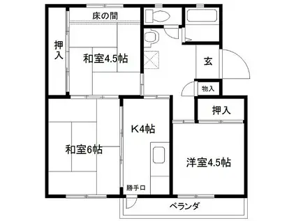 小ヶ倉マンションA棟(3K/4階)の間取り写真