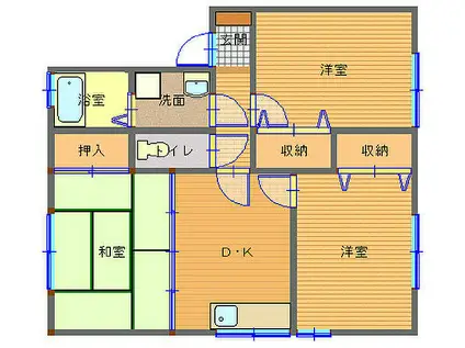 JR長崎本線 長与駅 徒歩16分 2階建 築25年(3DK/1階)の間取り写真