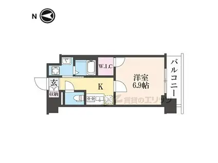 プラシード京都(1K/9階)の間取り写真
