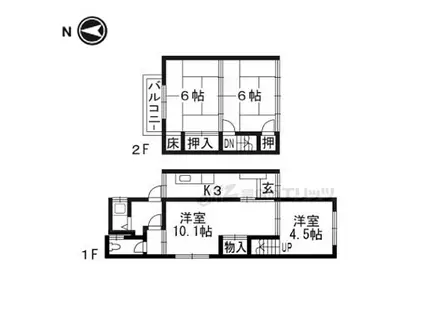 JR東海道・山陽本線 西大路駅 徒歩10分 2階建 築75年(4K)の間取り写真