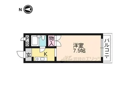 京福電気鉄道北野線 北野白梅町駅 徒歩11分 2階建 築38年(1K/1階)の間取り写真