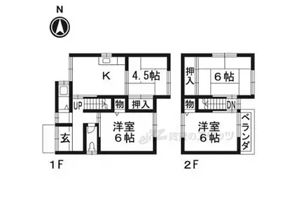 京都市営烏丸線 北大路駅 バス乗車時間：6分 上賀茂御園橋バス停で下車 徒歩6分 2階建 築51年(4DK)の間取り写真