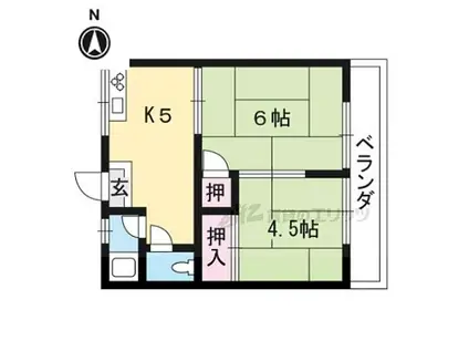 叡山電鉄叡山本線 修学院駅 徒歩5分 2階建 築46年(2K/2階)の間取り写真
