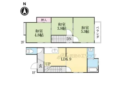 京阪京津線 四宮駅 徒歩15分 2階建 築40年(3LDK)の間取り写真