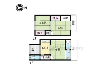 京阪京津線 四宮駅 徒歩18分 2階建 築45年(3DK)の間取り写真