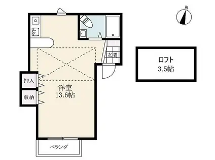サンハートII(ワンルーム/2階)の間取り写真
