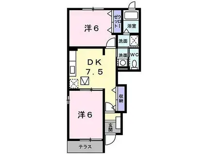 ヨシノスカイC(2DK/1階)の間取り写真