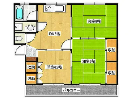JR仙山線 東照宮駅 徒歩15分 2階建 築47年(3DK/2階)の間取り写真