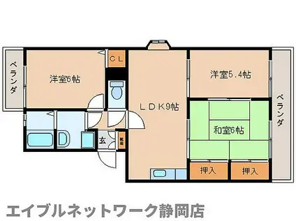 JR東海道本線 安倍川駅 徒歩2分 4階建 築27年(3LDK/4階)の間取り写真