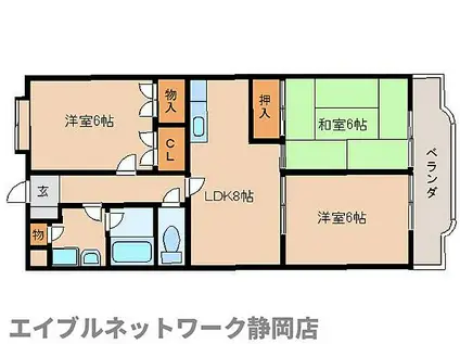 JR東海道本線 安倍川駅 徒歩24分 4階建 築27年(3LDK/3階)の間取り写真