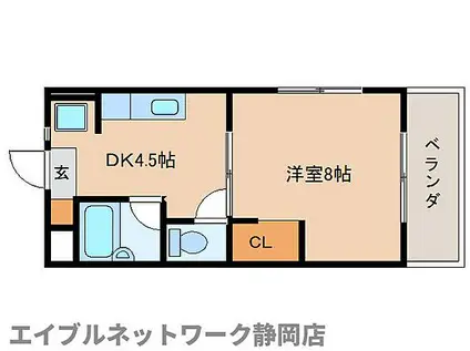 JR東海道本線 安倍川駅 徒歩12分 5階建 築26年(1DK/4階)の間取り写真